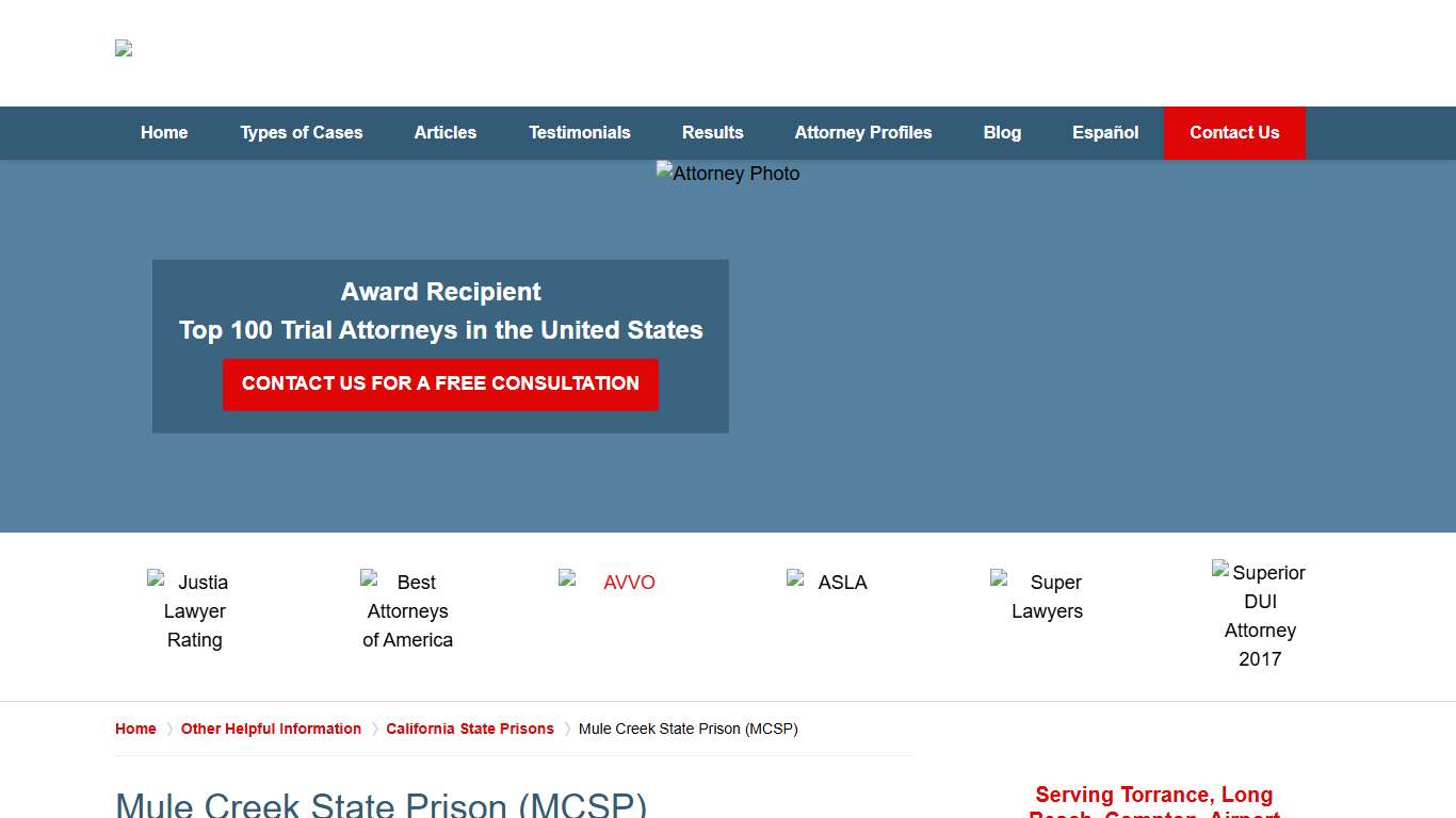 Mule Creek State Prison (MCSP) :: Plymouth Criminal Defense Lawyer Greg Hill & Associates